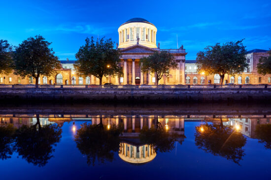 Dusk at the Four Courts in Dublin City, Ireland