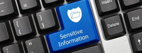 Sensitive Information (blue key with shield and folder symbol)-Shutterstock_1260737533